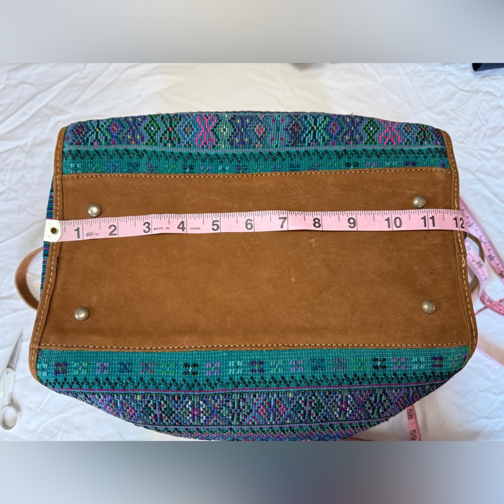 Boho Woven Tapestry Satchel Bag Crossbody with Trim Vintage Style - Picture 6 of 7